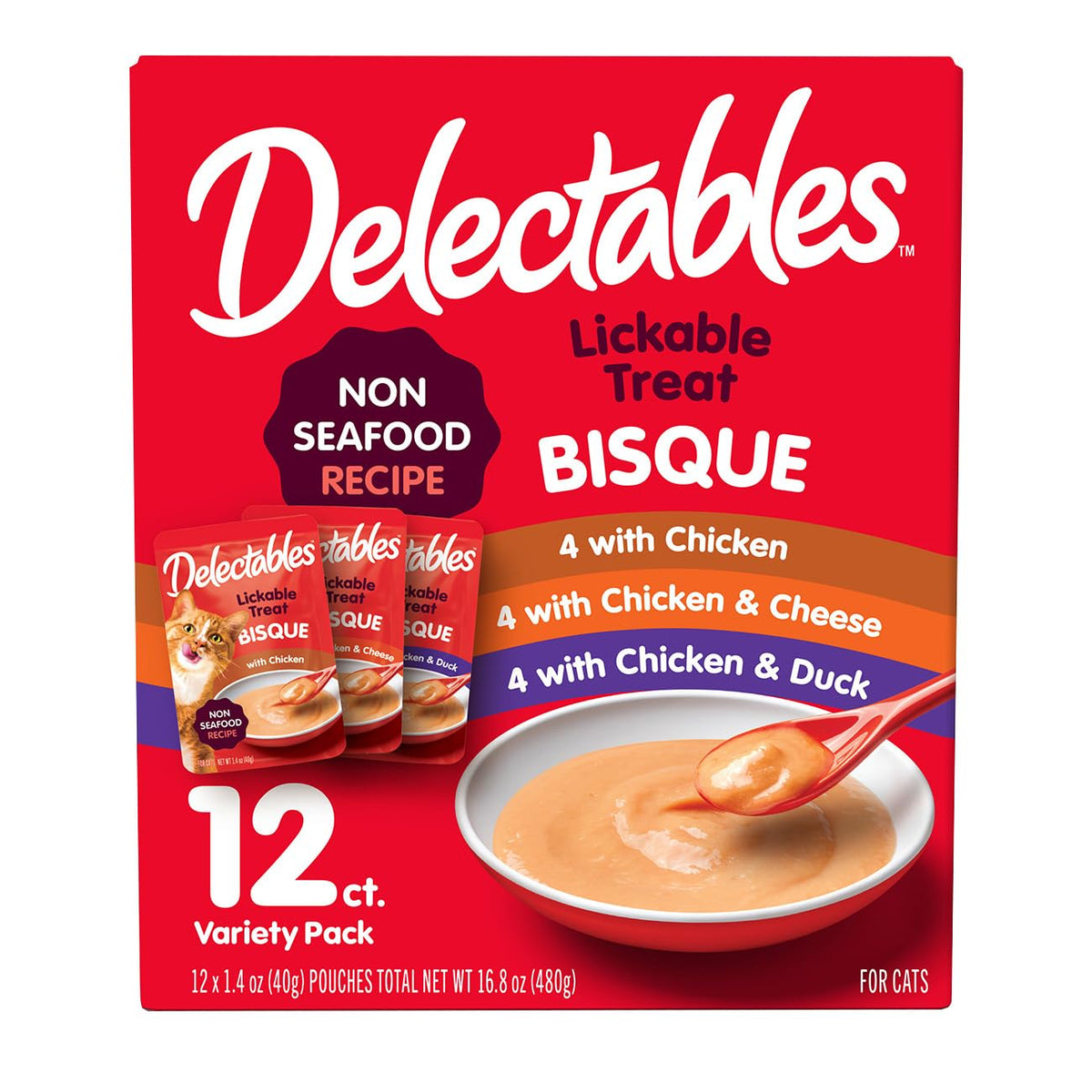 Delectables Bisque Non-Seafood Lickable Wet Cat Treats, Variety Pack, 12 Count (Pack of 1)
