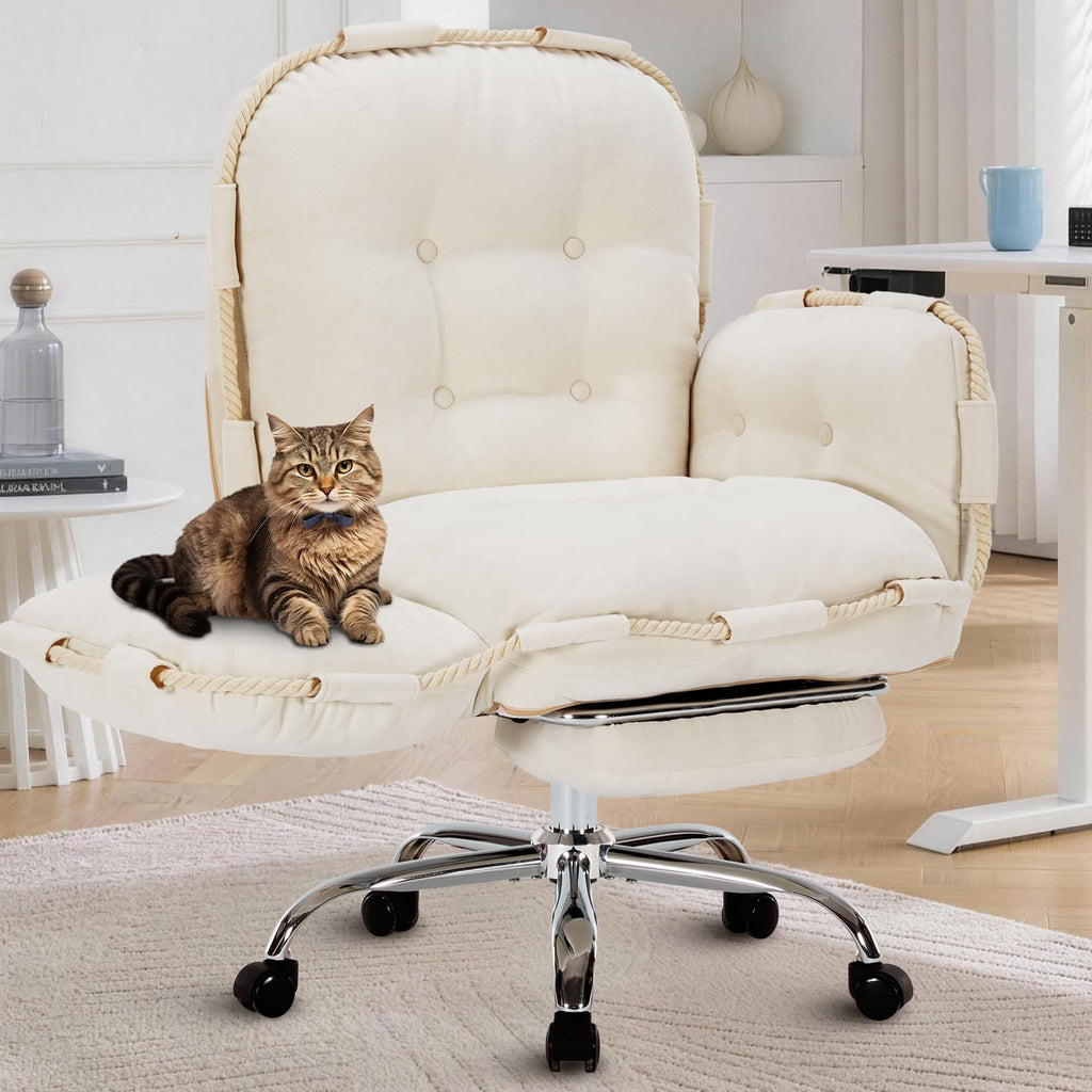 Criss Cross Office Chair with Foot Rest and Flip Armrests for Pets and Cross Legged Office Chairs for Women Reclining Office Desk Chair Comfy