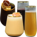 Oojami 24 Pack Disposable Wine Glasses Plastic, 9 oz Stemless Champagne Flutes & 12 oz Cocktail Cups, Ribbed Gold Rim Shatterproof BPA-Free Reusable Recyclable Unbreakable for Wedding Birthday Party