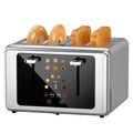 WUNLY Smart Digital 4 Slice Toaster with Touch Screen, 1.5'' Extra Wide Slots for Bagel, Digital Countdown & Sound Control, 6 Bread Types & 6 Shade Settings, Defrost/Reheat/Standby, Stainless Steel