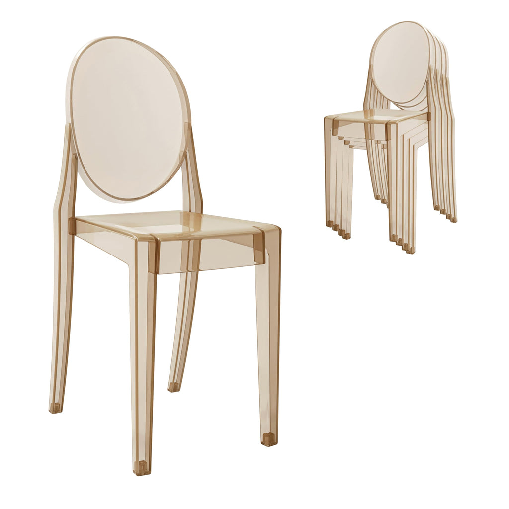 Techni Home Ghost Chairs, Stackable Acrylic Event Chairs, Set of 4, Amber, 14.5" W x 20" D x 35.5" H