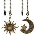 2pcs Sun and moon pull chain extension for ceiling fans and lights, with Ball Chain Connector (Bronze)