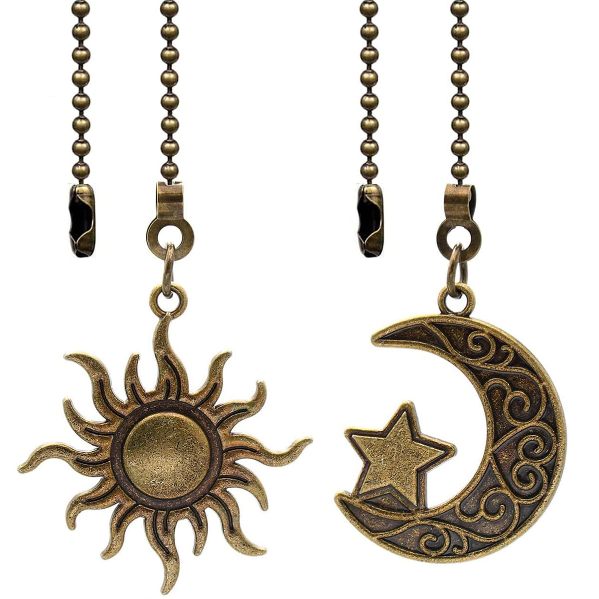 2pcs Sun and moon pull chain extension for ceiling fans and lights, with Ball Chain Connector (Bronze)