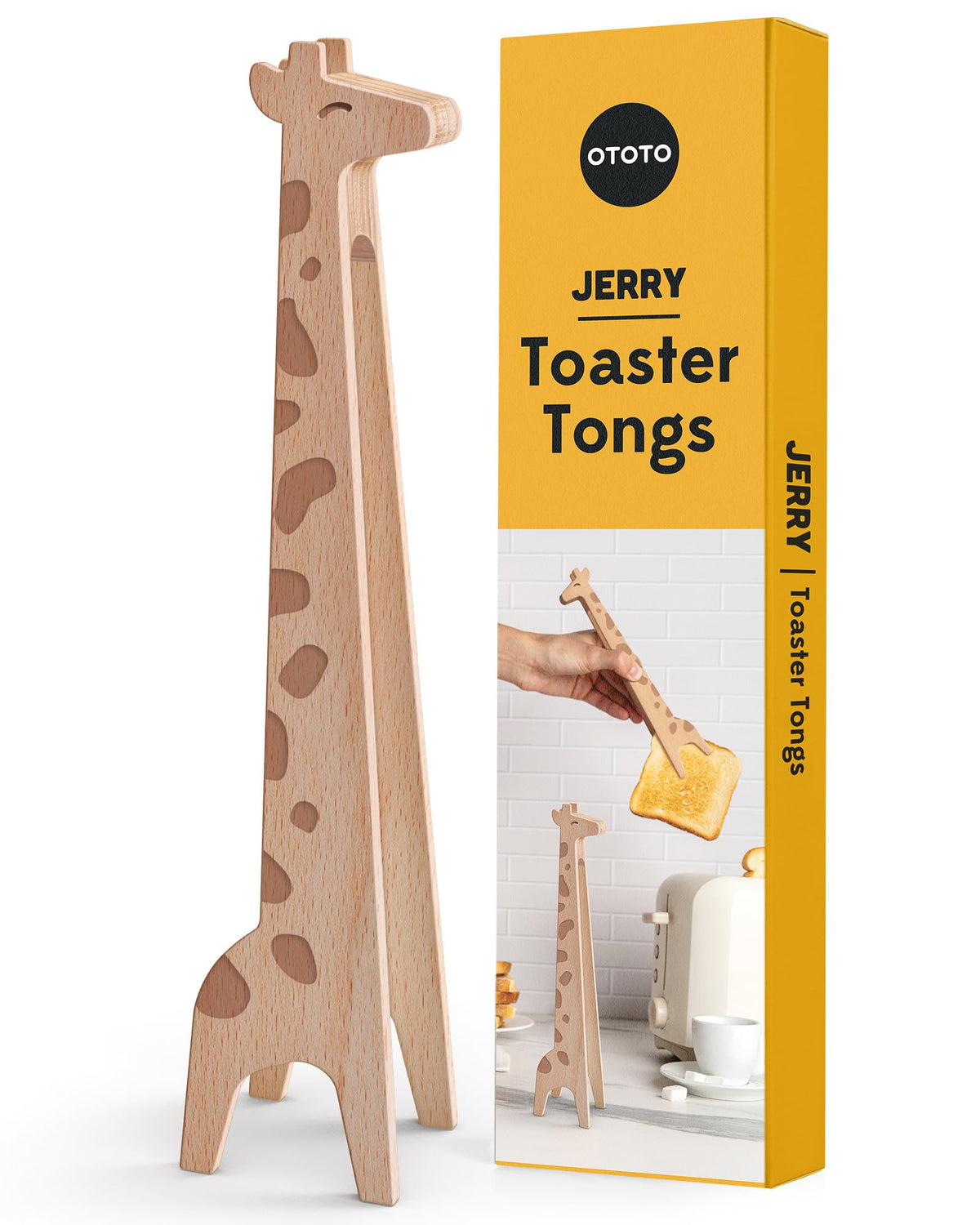 NEW OTOTO Jerry the Giraffe Toaster Tongs - Multipurpose Wooden Tongs for Cooking, Serving Food, Kitchen Gifts, Fun Gifts, Cute Kitchen Accessories, Fun Gadgets
