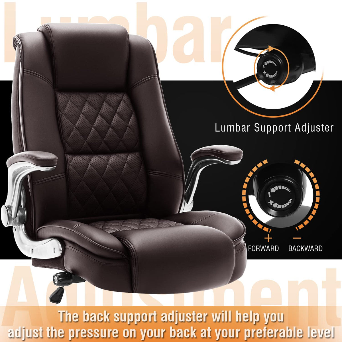 High Back Office Chair, Ergonomic Executive Computer Desk Chair, 31 inches x 28 inches x 48.8 inches, Brown