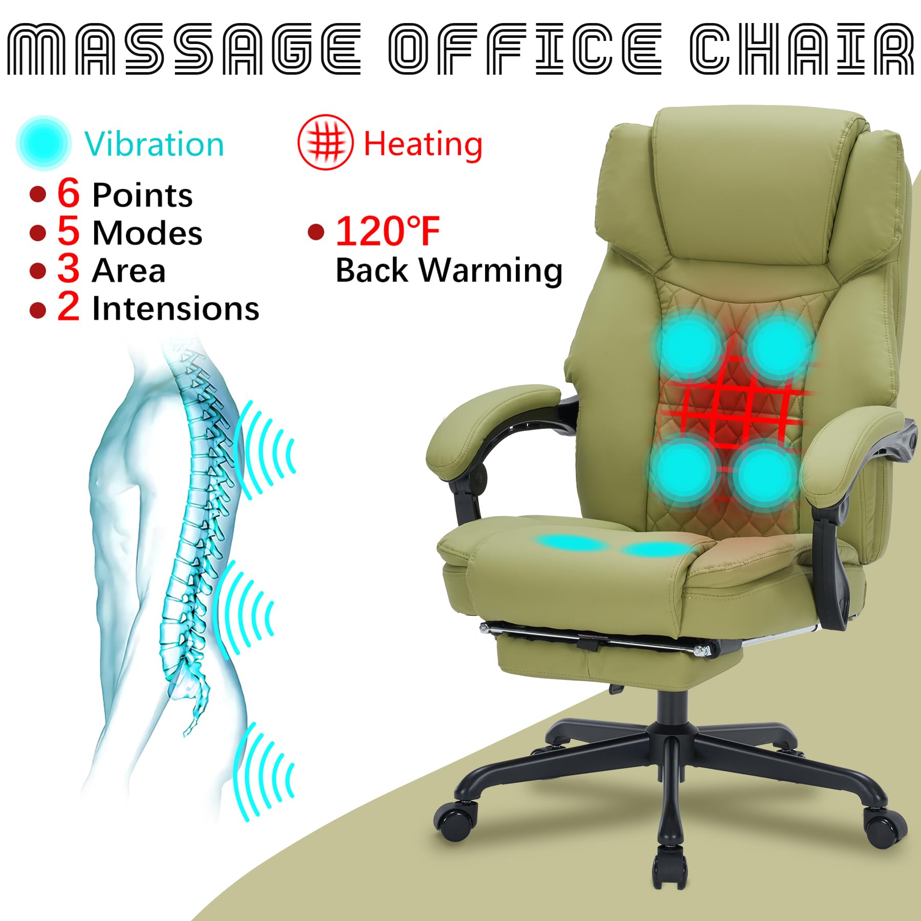 Massage Office Chair with Foot Rest 6 Points Vibration and Heat Home Office Desk Chairs for Heavy People 400lbs Reclining Managerial Chairs