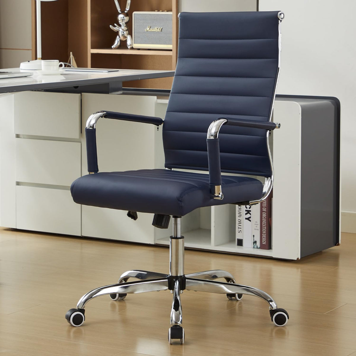 Seanail Office Desk Chair Leather, Conference Room Chairs with Wheels, Modern Executive Computer Guest Chairs with Arms., Navy Blue