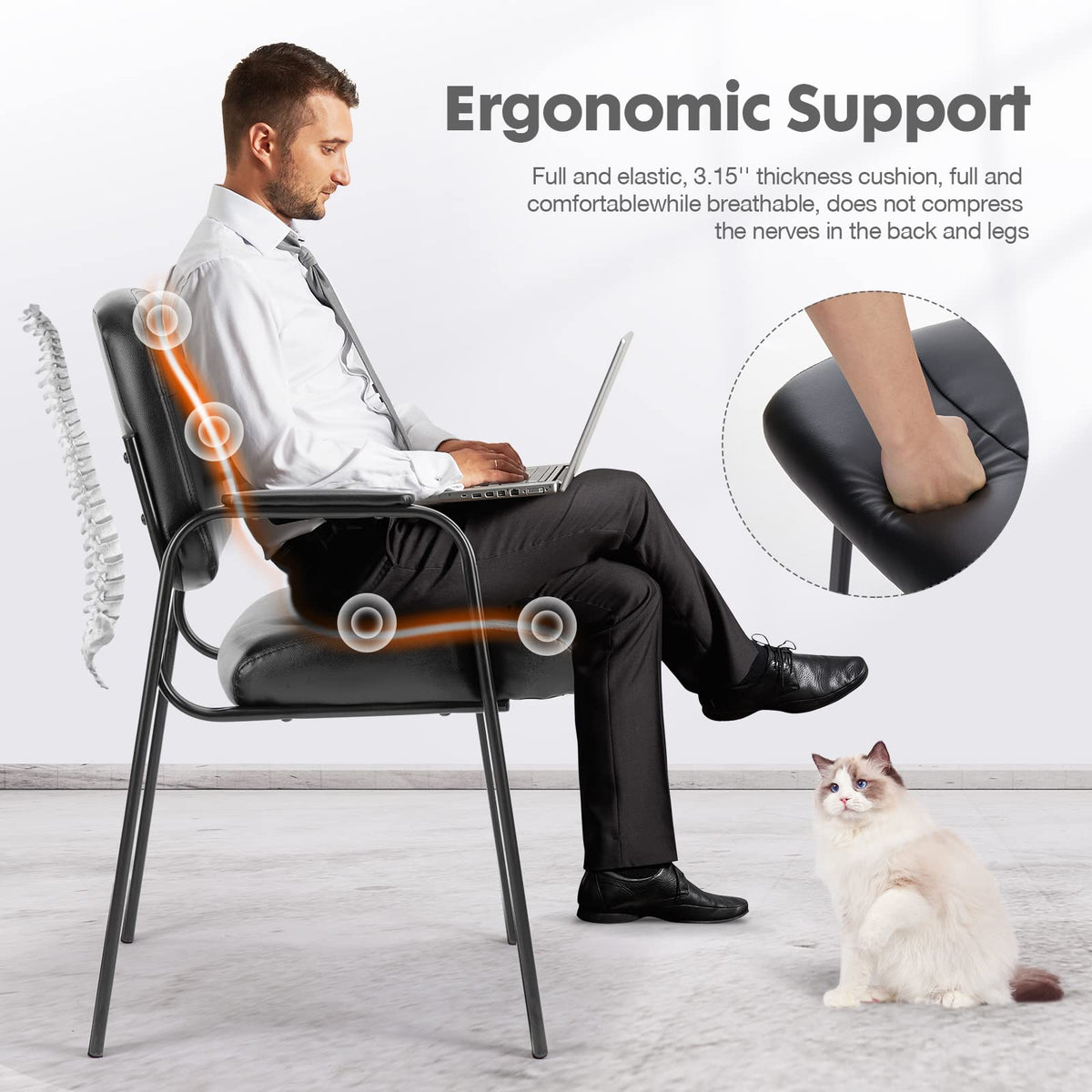 Olixis Guest Reception Chair - Waiting Room Chair Set of 2 with Fixed Pu Leather Padded Armrest, Clinic Chairs with Lumbar Support, Office Desk