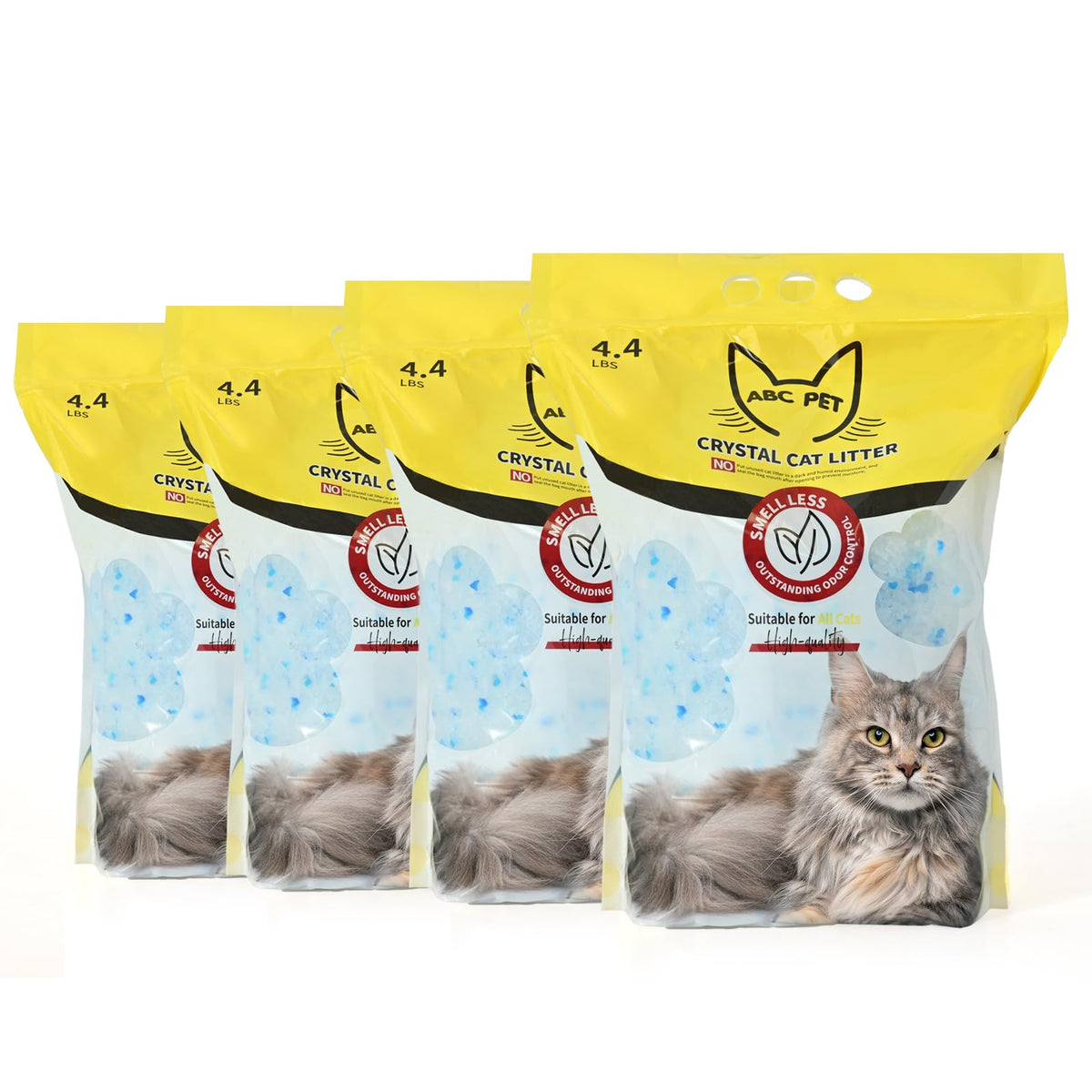 ABCPET Cat Litter Crystals No Clumping Odor Control Kitty Litter Non-Clumping No scooping Low Dust, Low Tracking, Dehydrates Waste - 17.2 lbs (4 x 4.3 lb Packs)