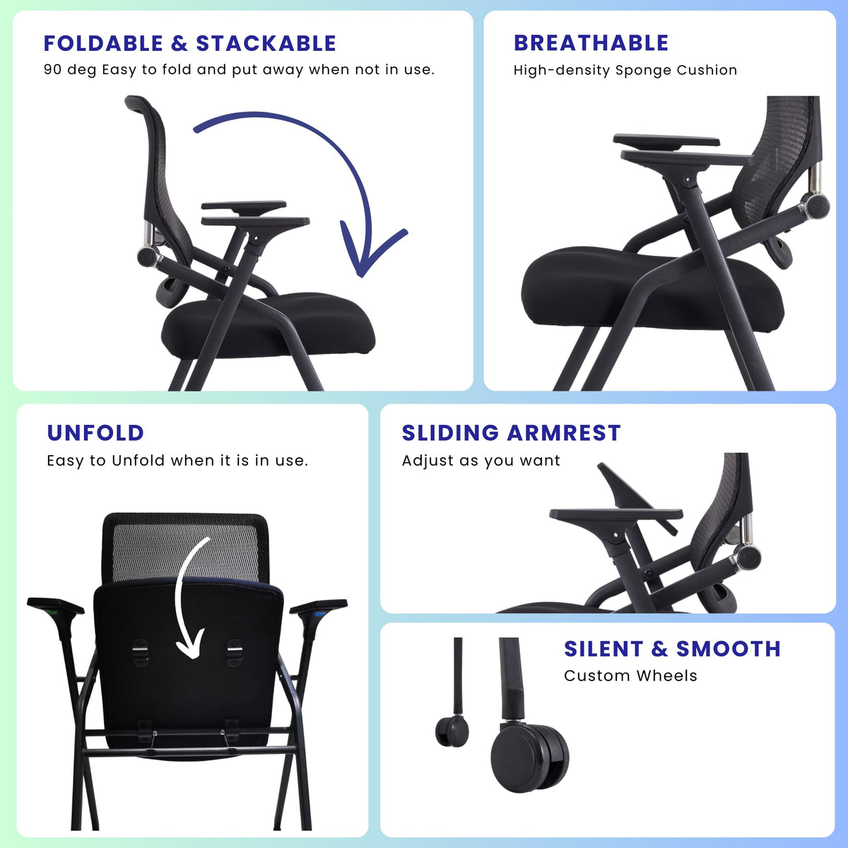 Brobriyo 20 Pack Stackable & Foldable Conference Room Chairs with Lumbar Support, Armrest - Ergonomic Mesh Bouncing Back for Office Meeting,