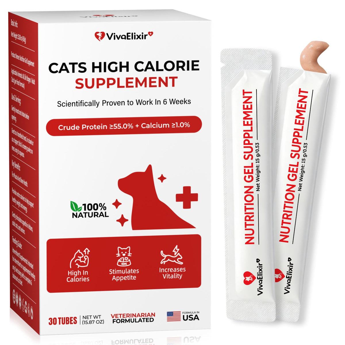 High Calorie Nutrition Paste for Cats – 12g x 30 Bars- Provides Weight gain and Appetite Support for picky or underweight Cats - Contains Taurine, DHA Colostrum - Promotes Vitality and Healthy Growth