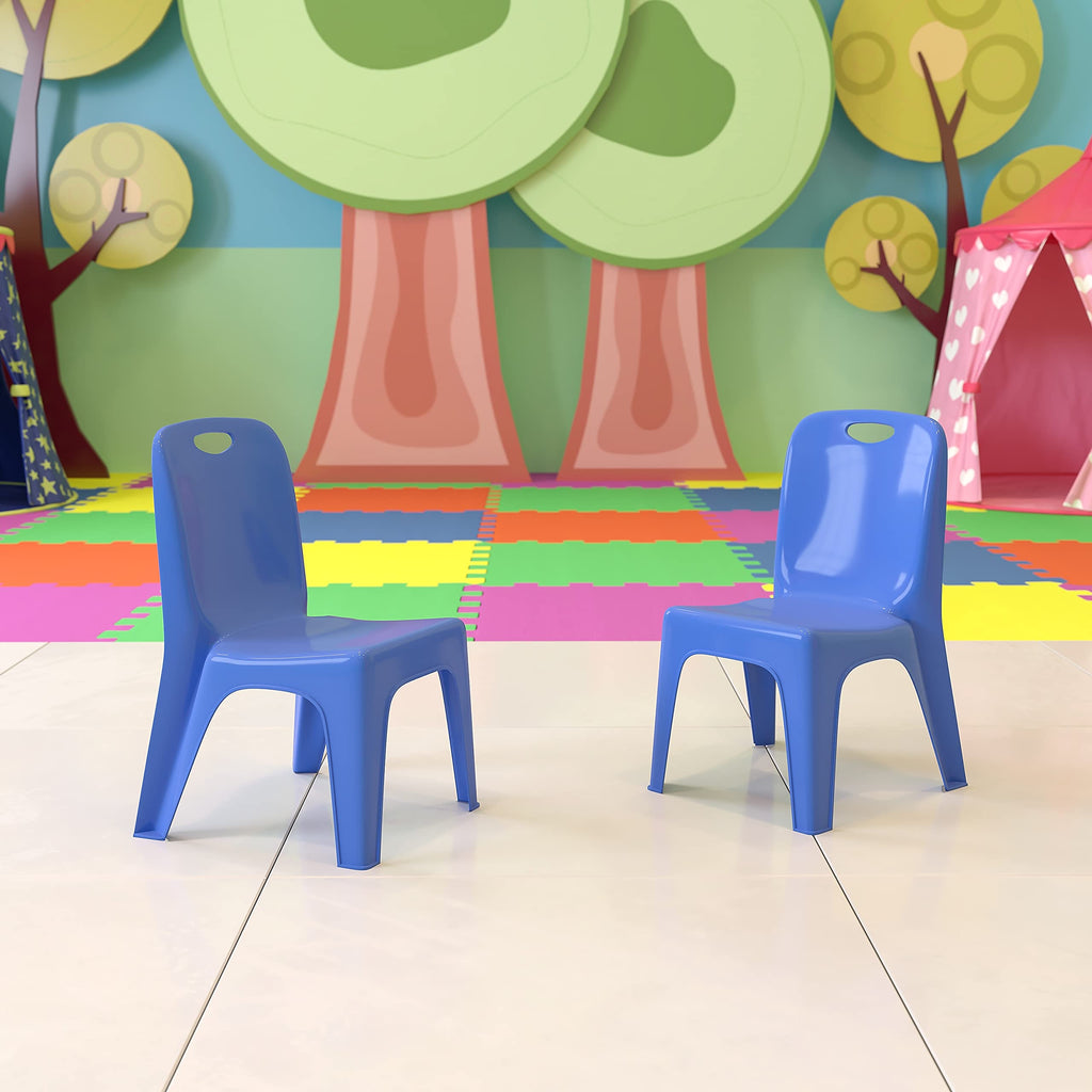 Flash Furniture 2 Pack Blue Plastic Stackable School Chair with Carrying Handle and 11" Seat Height, 11\" Seat