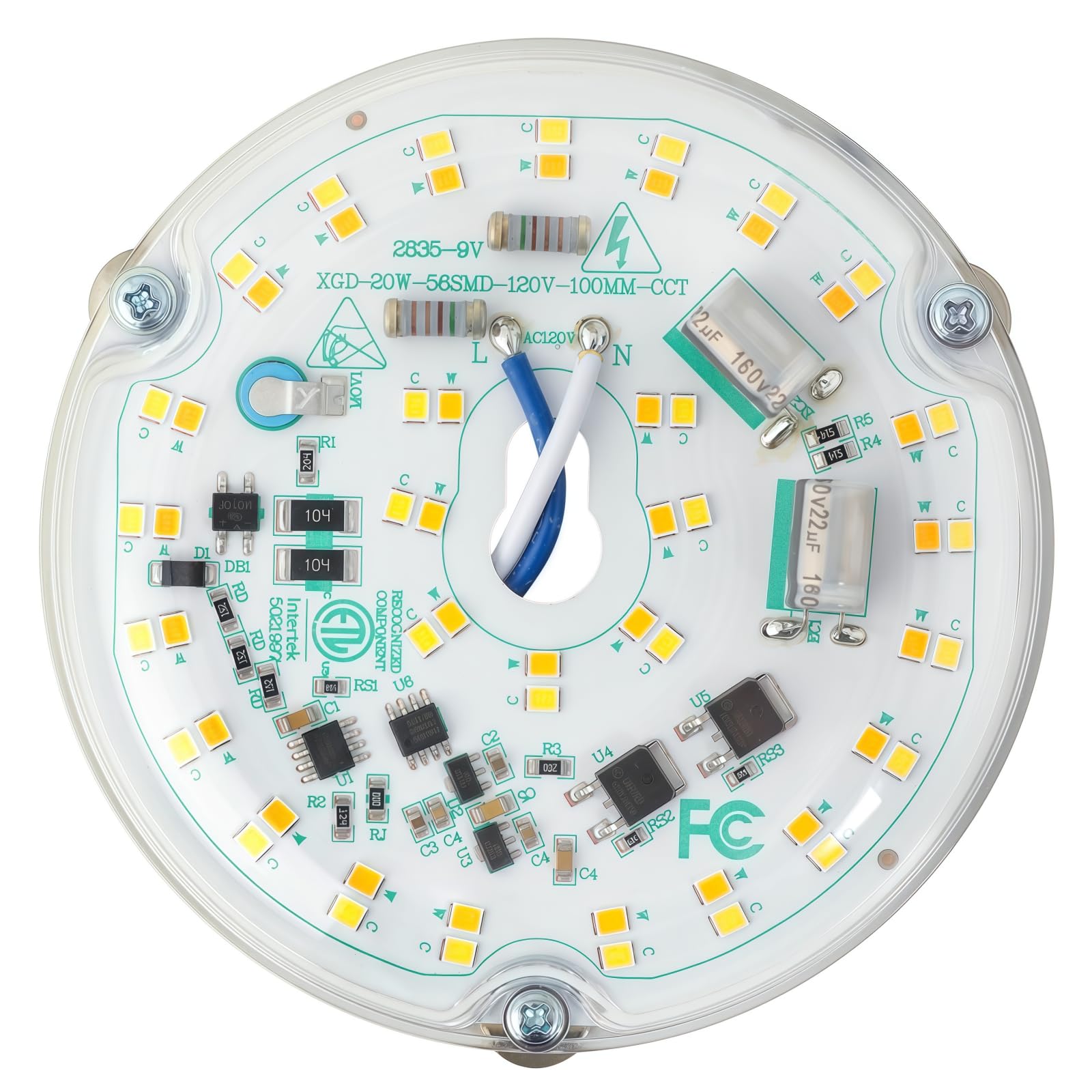 4'' 20W LED Ceiling Fan Light Retrofit Kit, Ceiling Light Replacement, LED Flush Mount Ceiling Light, 2400LM, 3CCT 3000K 4500K 5000K,120V, ETL Listed Dimmable CRI90 (3CCT)