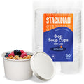 [8 oz. - 50 Sets] Paper Food Container with Lid, Insulated Food Cups with Vented Lids - Hot or Cold To Go Soup Cup, for Soups, Ice Cream and Yogurt - Eco-Friendly - White