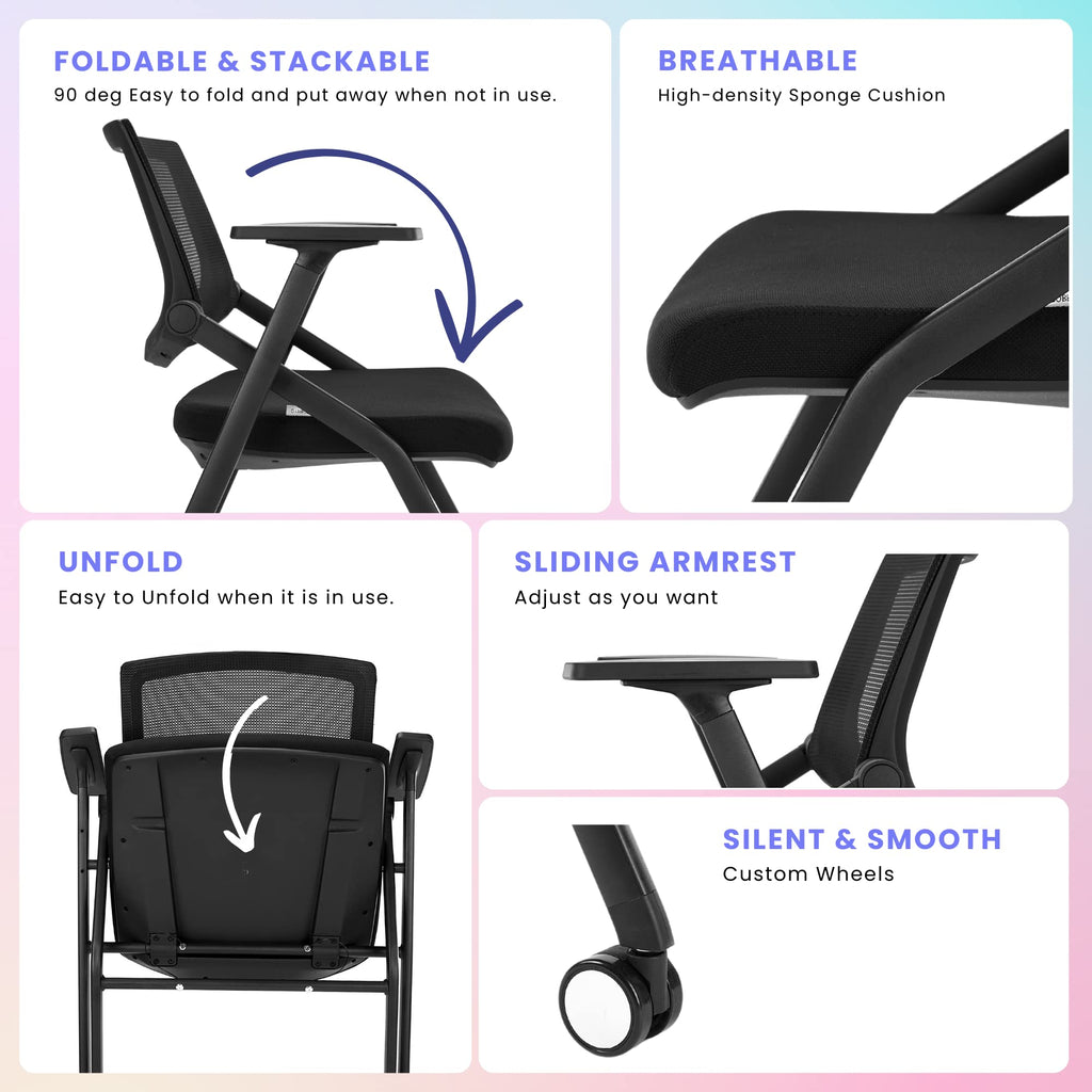 12 Pack Stackable Conference Room Chairs with Wheels and Paddle, Ergonomic Mesh Back and Arms for Meeting, Conference, Reception, Training Room