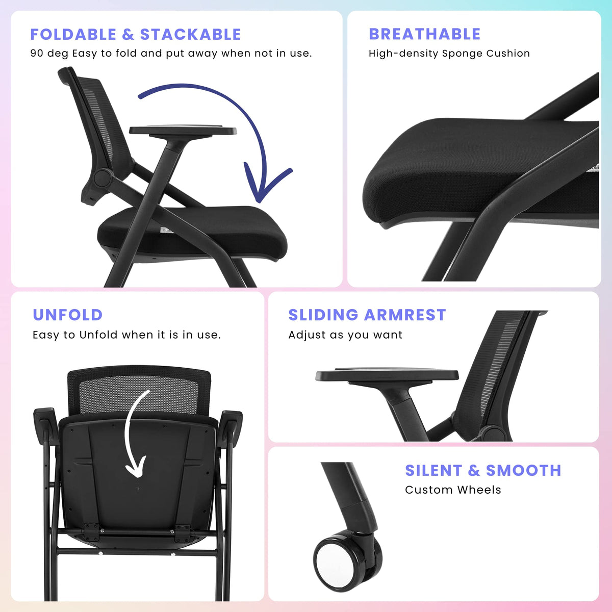 12 Pack Stackable Conference Room Chairs with Wheels and Paddle, Ergonomic Mesh Back and Arms for Meeting, Conference, Reception, Training Room