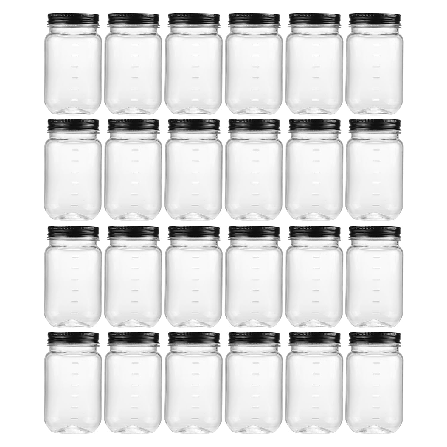 novelinks 16 oz Clear Plastic Jars with Lids, Refillable 16oz Mason Jars with Lids & Storage Containers for Kitchen & Household Use (24 Pack,Black)