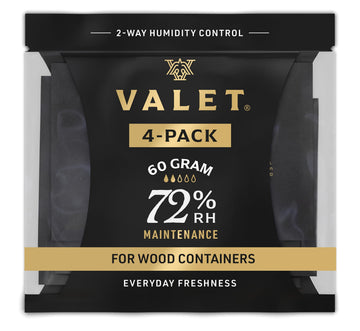 Valet 72% Two-Way Humidity Packs 4-Pack (60g), Humidity Control Packs, Two-Way Moisture Absorber, for Wood & Airtight Storage, Made in USA