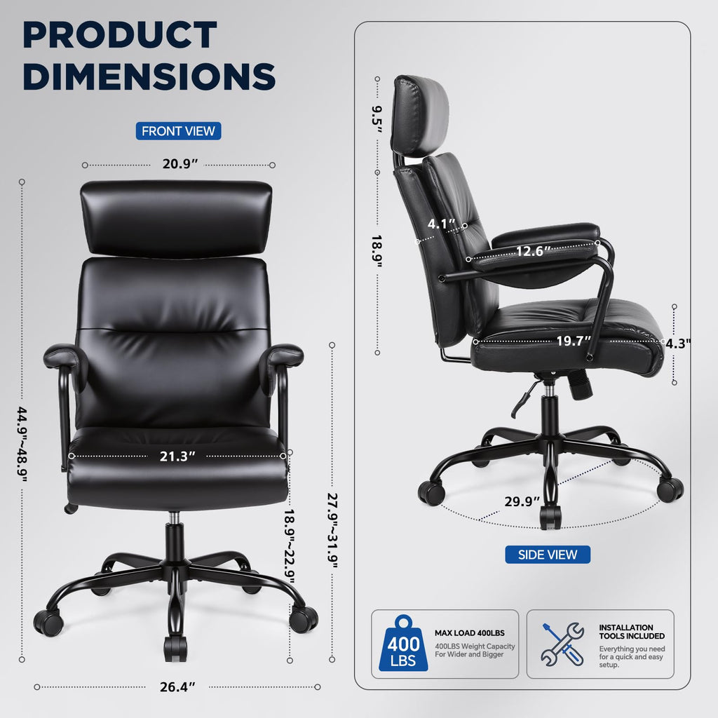 Executive Office Chair Ergonomic,leather Desk Chair High Back, Glossy Black
