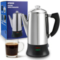 APOXCON Electric Coffee Percolator Stainless Steel Coffee Maker with Clear Brew Progress Tough Glass Knob, Keep Warm & Cordless Serve Classic Coffee Pot - No Aluminum No Plastic Contact (12 Cup)