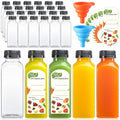 24 PACK, 12 OZ Reusable Thicker Plastic Juice Bottles with Caps, Plus 24 Labels & 2 Funnels - Clear Juicing Bottles for Juice, Smoothies, Ginger, Tea, Coffee -Food Grade & Travel Leakproof & Freezable