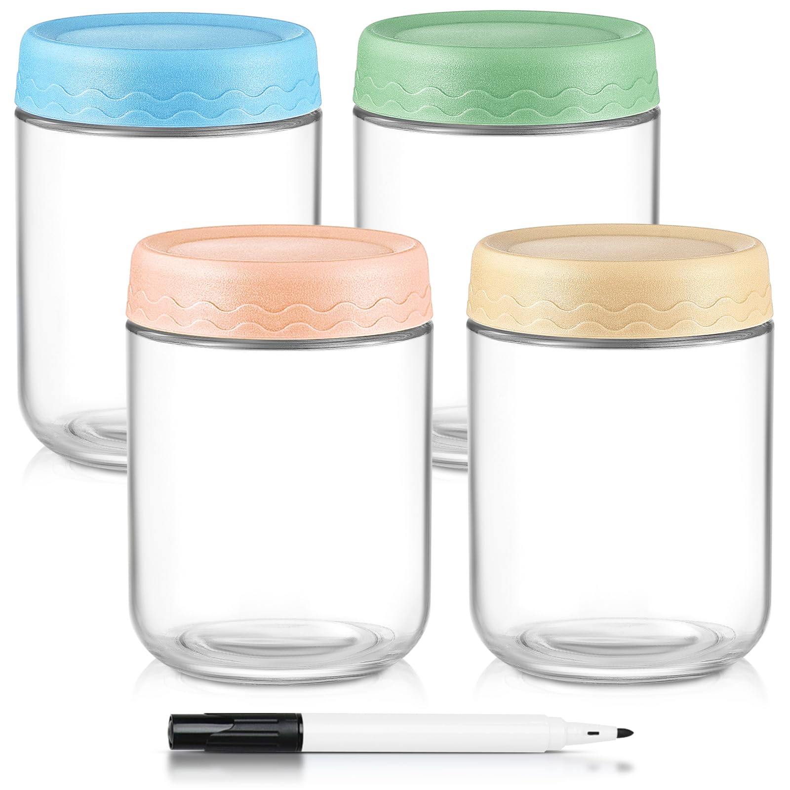 16 Oz Overnight Oats Containers with Lids - 4 Pack Glass Storage Jars with Airtight Lids Wide Mouth Mason Food Jars Great for Meal Prep Salad Chia Pudding Snacks Yogurt Sugar Spice Cereal