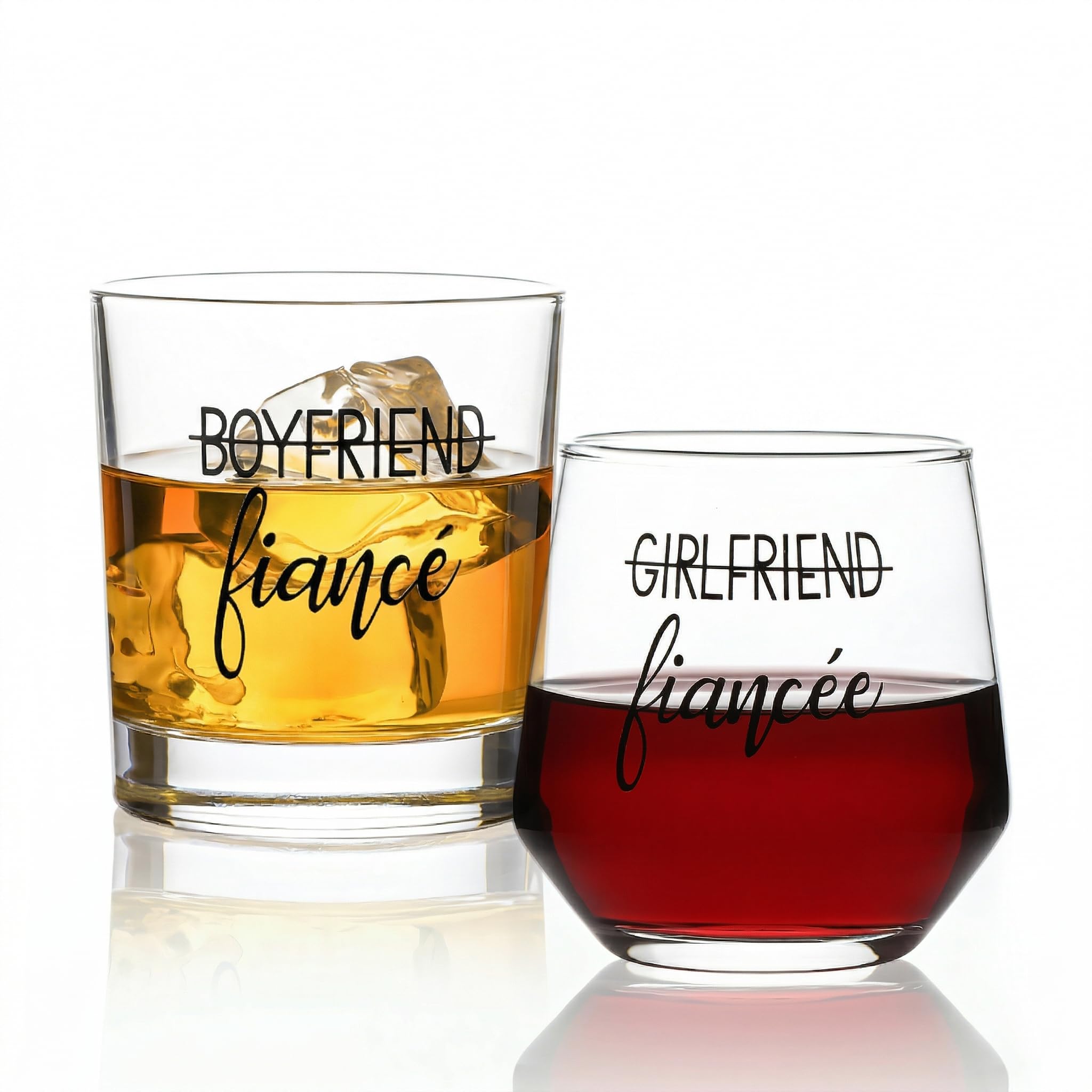 Engagement Gifts for Couples, Engagement Party Decorations - Unique Fiance Gift for Him or Her! Proposal Decorations, Whiskey Wine Glasses, Best Gift for Newly Engaged Couple, Women (Crystal Glass)