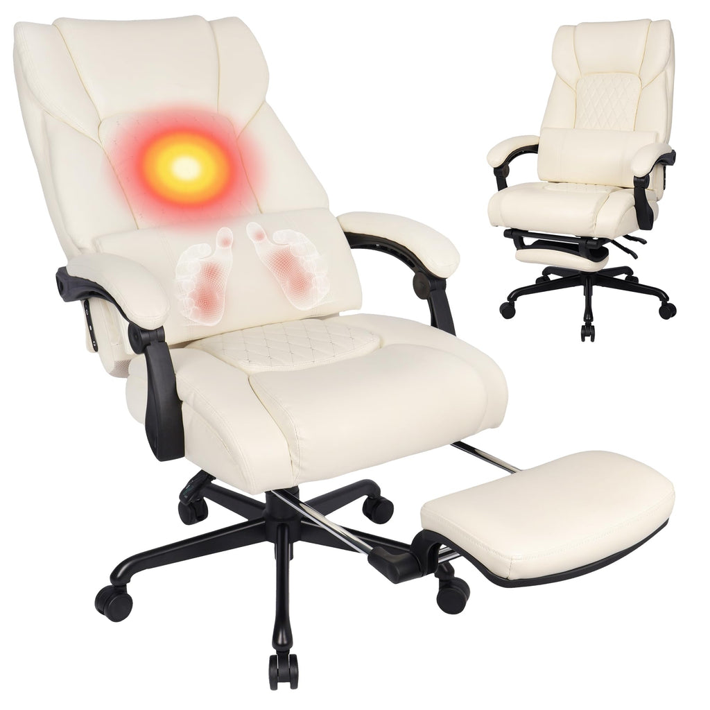 Egseat 3d Kneading Massage Office Chair with Heat, 500 Lbs Big and Tall Executive Computer Desk Recliner, Leather Electric Heated Office Chairs