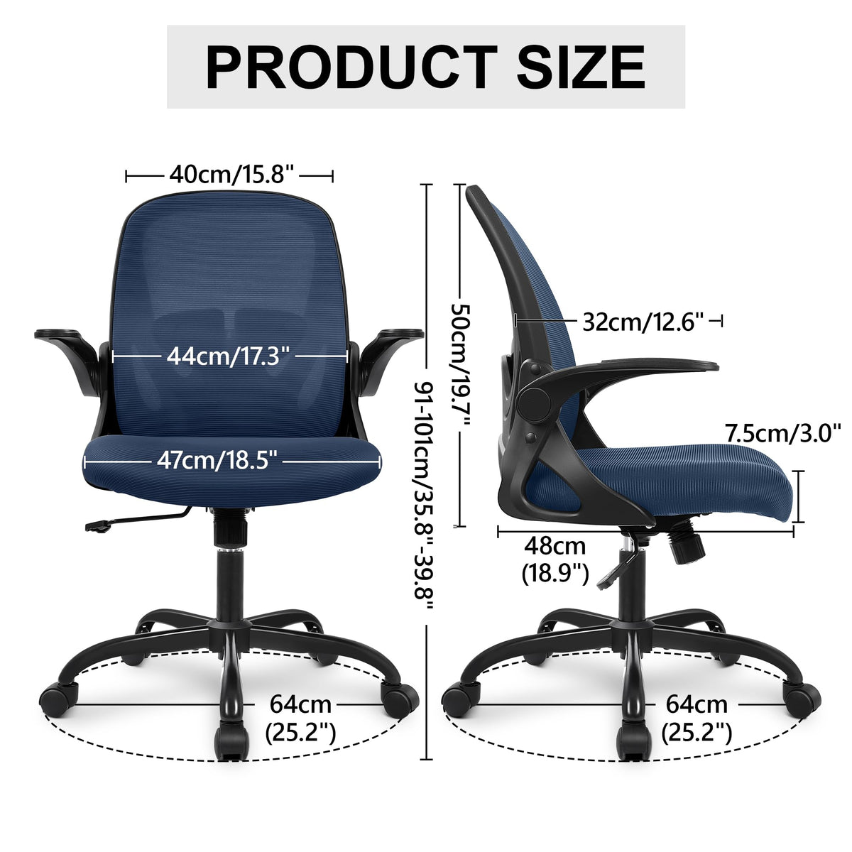 Primy Office Chair Ergonomic Desk Chair with Flip Up Armrests Swivel Breathable Desk Mesh Computer Chair with Adjustable Lumbar Support and
