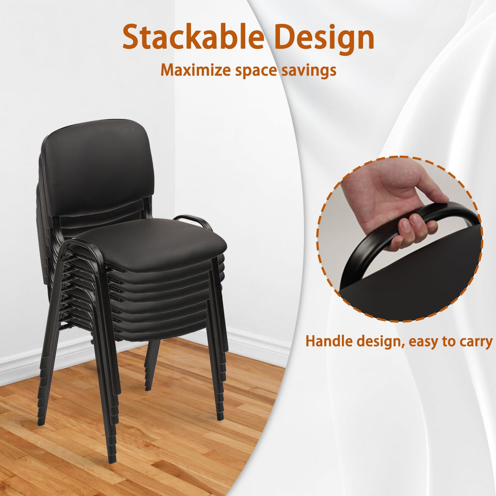 Clatina Stacking Waiting Room Chairs, Pu Leather Armless Office Guest Chair with Metal Frames, Stackable Conference Room Chairs No Wheels for