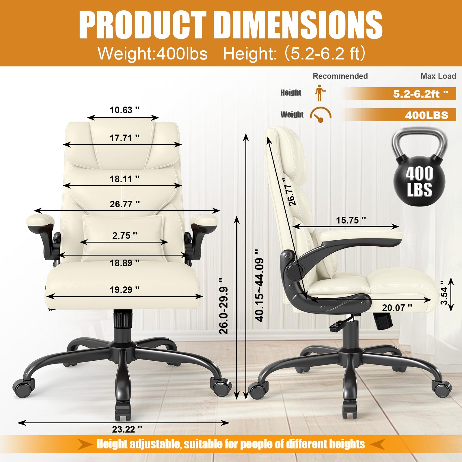 Executive Office Chair with Flip-up Armrests,ergonomic Computer Desk Chairs, Creamy White