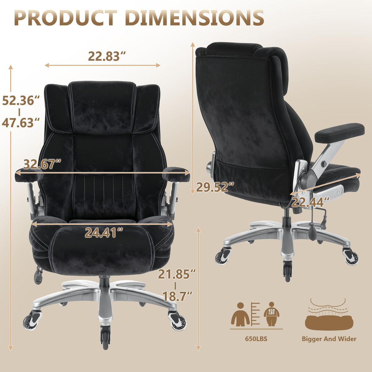 Famsway Fabric 600lbs Heavy Duty Office Chair with 5d Flip Arms for Heavy People,comfy Cloth Big and Tall Desk Chair with Pocket Spring