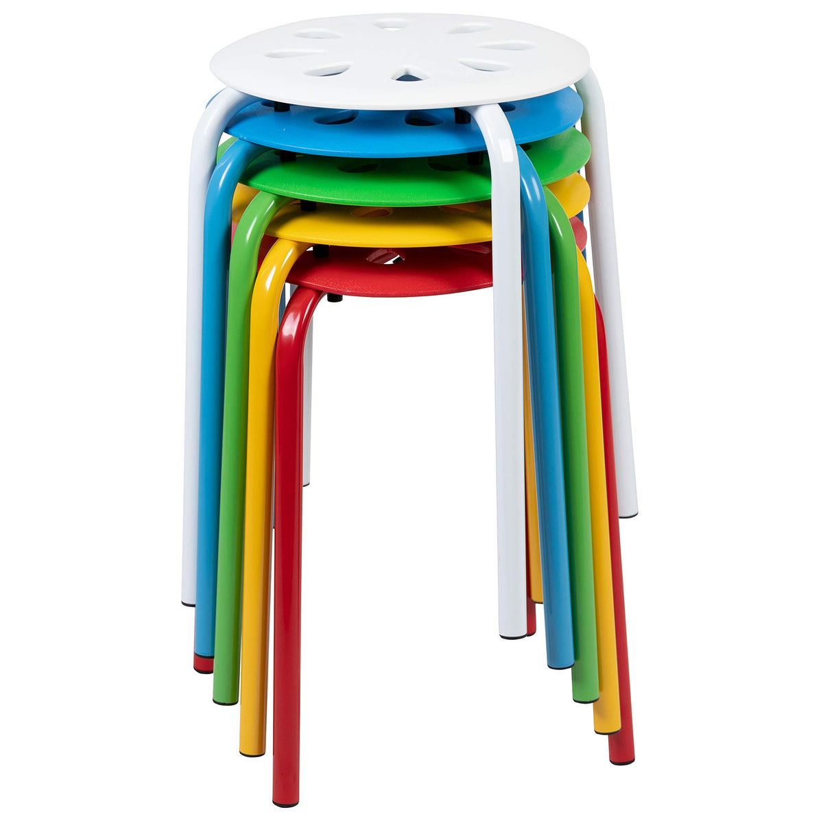 Emma + Oliver Plastic Nesting Stack Stools-school/home, 16.5"W x 16.5"D x 17.5"H, Assorted