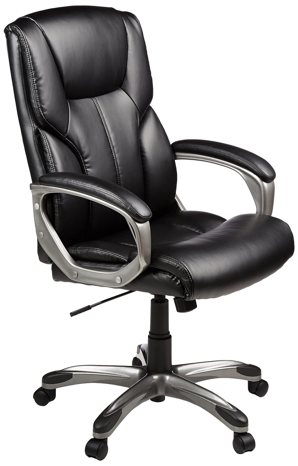 Basics Executive High Back Office Chair, Adjustable Height, Tilt, Swivel, Padded Seat, Bonded Leather, Wheels, Black/silver