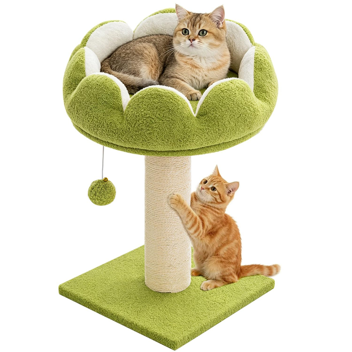 Cat Scratching Post, Cute Flower Cat Scratcher with Perch, Sisal Scratch Post with Bed, Removable Cover, Interactive Dangling Ball for Indoor Cats