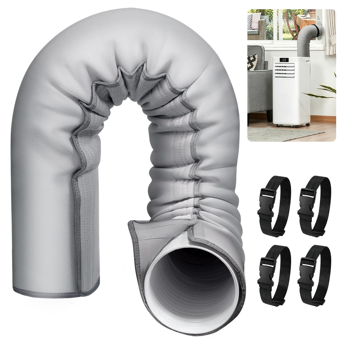 1/2 PCS Upgraded Portable AC Hose Insulation Sleeve, Air Conditioner Hose Cover Wrap, Insulated Hoses Duct Vent Cover with 4 Adjustable Straps, Fits 5" & 5.9" Diameter Exhaust Hose - Light Gray