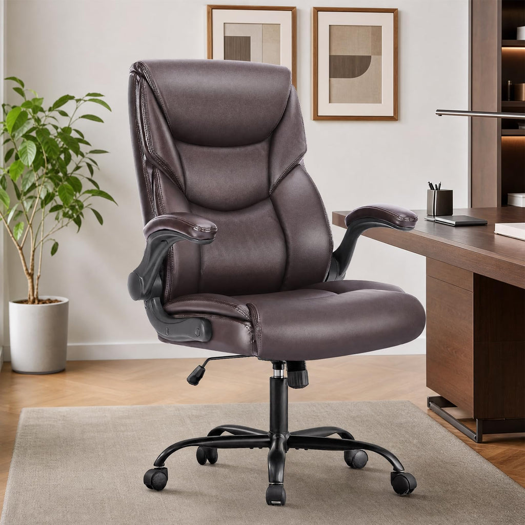 Sweetcrispy Computer Desk Chair, Lumbar Support Video Game Chair Pu Leather, 44.48"x20.86", Dark Brown