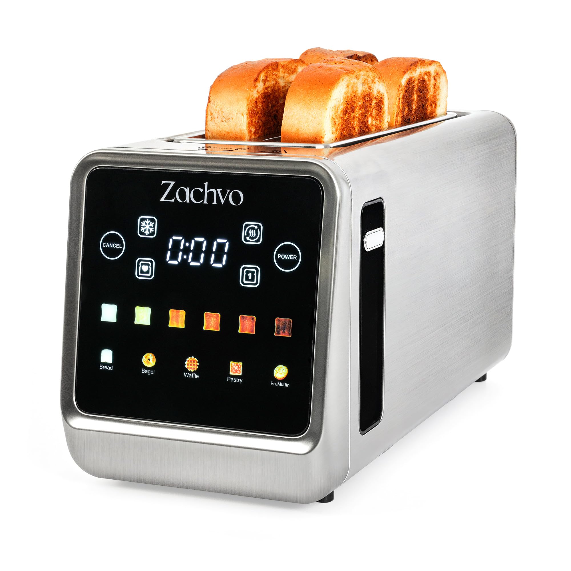 4 Slice Long Slot Toaster with Touchscreen, Memory Function, Extra Wide Slots for Bagels & Artisan Bread, Digital Timer, Reheat & Defrost, Slim Stainless Steel
