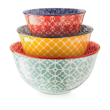 DOWAN Mixing Bowls, Ceramic Mixing Bowls for Kitchen, Colorful Vibrant Nesting Bowls for Cooking, Baking, Prepping, Serving, Salad, Housewarming Gift, Microwave Dishwasher Safe, 3.7/2/1 Qt, Set of 3
