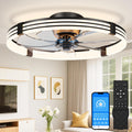 VOLISUN Low Profile Ceiling Fans with Lights and Remote, 24in Flush Mount Ceiling Fan with Light, 3000K-6500K Dimmable Fandelier LED Fan Light, Black Bladeless Ceiling Fans with Lights for Bedroom
