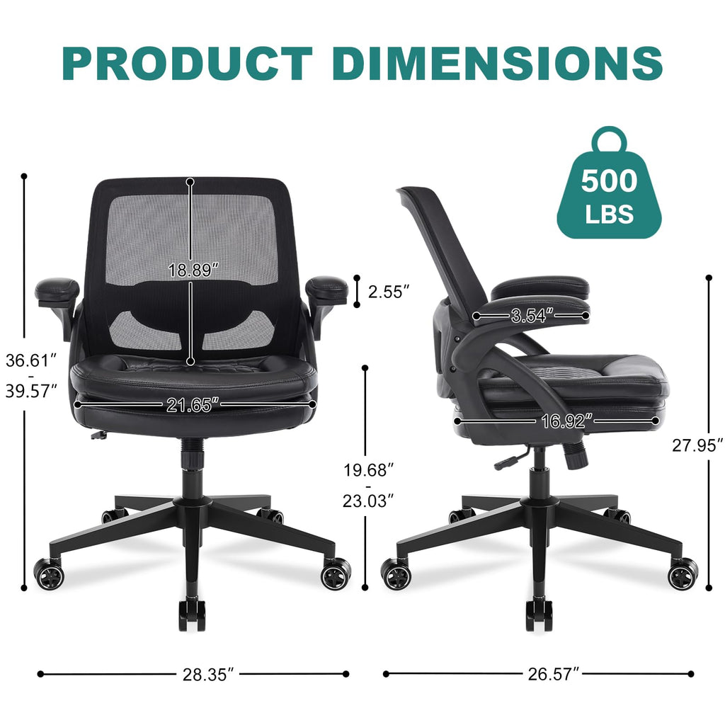 Beryth Big and Tall Office Chair, 500lbs Heavy Duty Ergonomic Mesh, Black, 2BOX