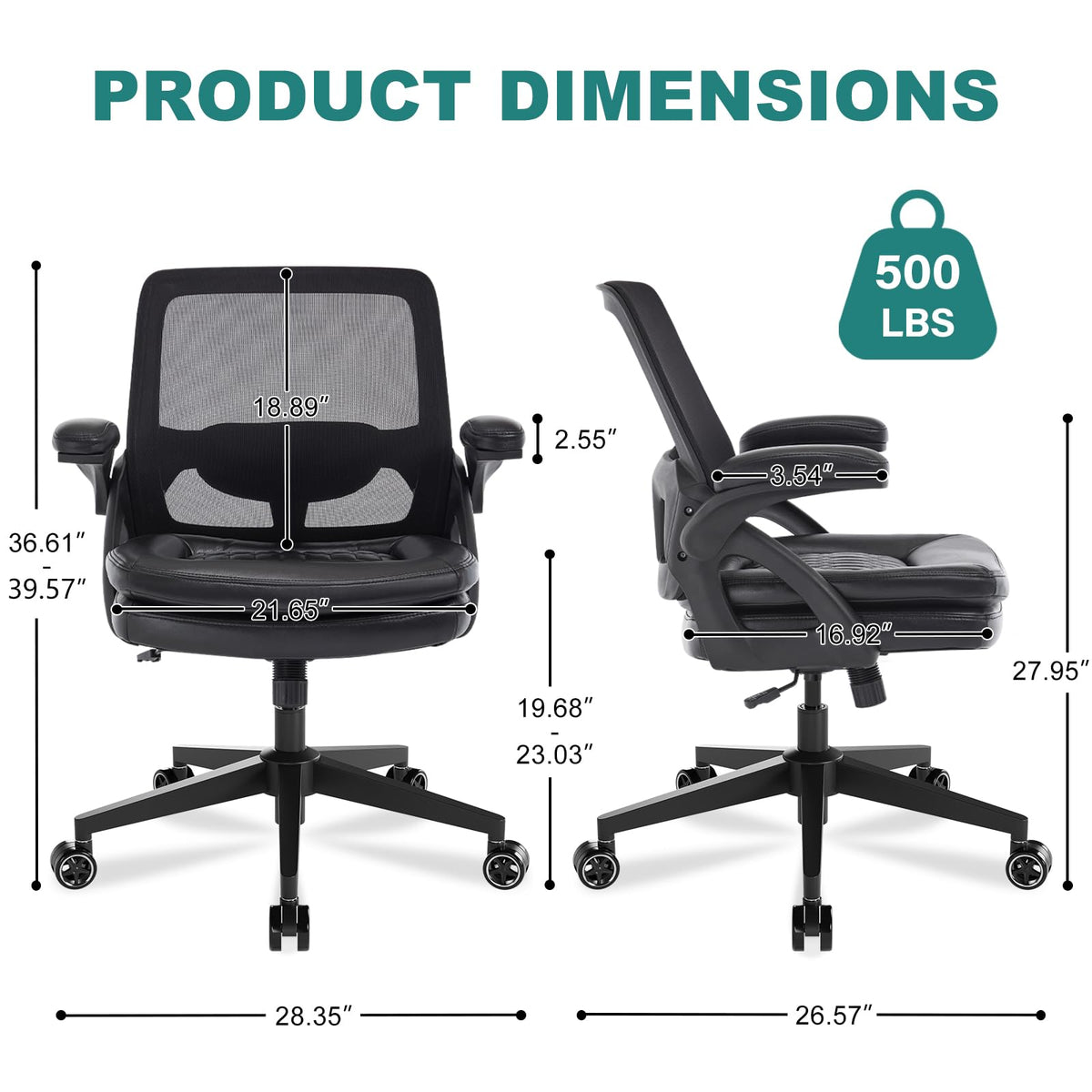 Beryth Big and Tall Office Chair, 500lbs Heavy Duty Ergonomic Mesh, Black, 2BOX