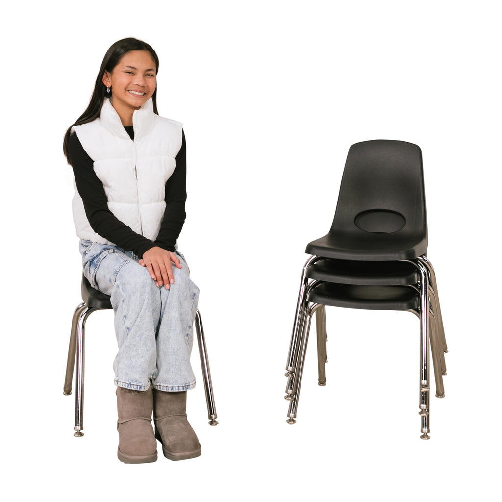 Fdp 16" School Stack Chair,stacking Student Seat with Chromed Steel Legs and Nylon Swivel Glides for In-home Learning or Classroom - Black