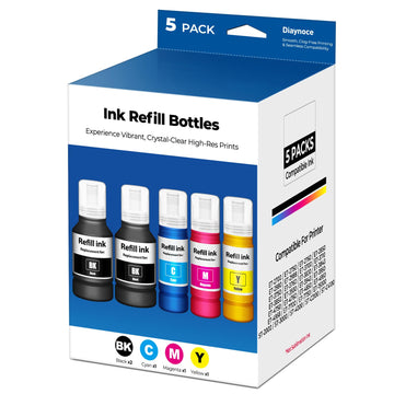 Compatible for EPT502 Ink Refill Bottles Eco Tank ET-2850 ET-3850 ET-4850 ET-15000 Replacement for EPT502 Ink (5 Bottles) for ET 2850 ET 3850 ET15000 ET4850 ET-2760 ET-3830 ET3843 ET-3760 ET2750