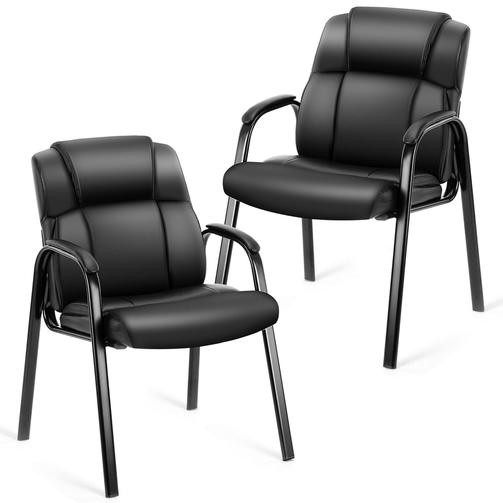 Simple Deluxe Waiting Room Leather Guest Chairs with Padded Arms, Comfy Stationary Reception Meeting Chair, Rest for Conference Side Office