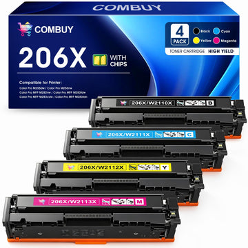206X Toner Cartridges 4 Pack M283fdw M283cdw Compatible for HP 206X 206A Color LaserJet Pro MFP M283fdw M283cdw M255dw M282nw M283fdn M255nw M283 M282 M255 Toner with Chip Black Cyan Yellow Magenta