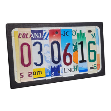 Jersey Plate Art - Custom Wedding, Anniversary, and Birthday License Plate Date Signs. Real cut license plates, not pictures of license plates