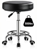 Adjustable Rolling Stool with Wheels 500lb,thick 9.5cm Cushion,30-second Assembly,heavy Duty Round Rolling Stool with Footrest,patent Leather