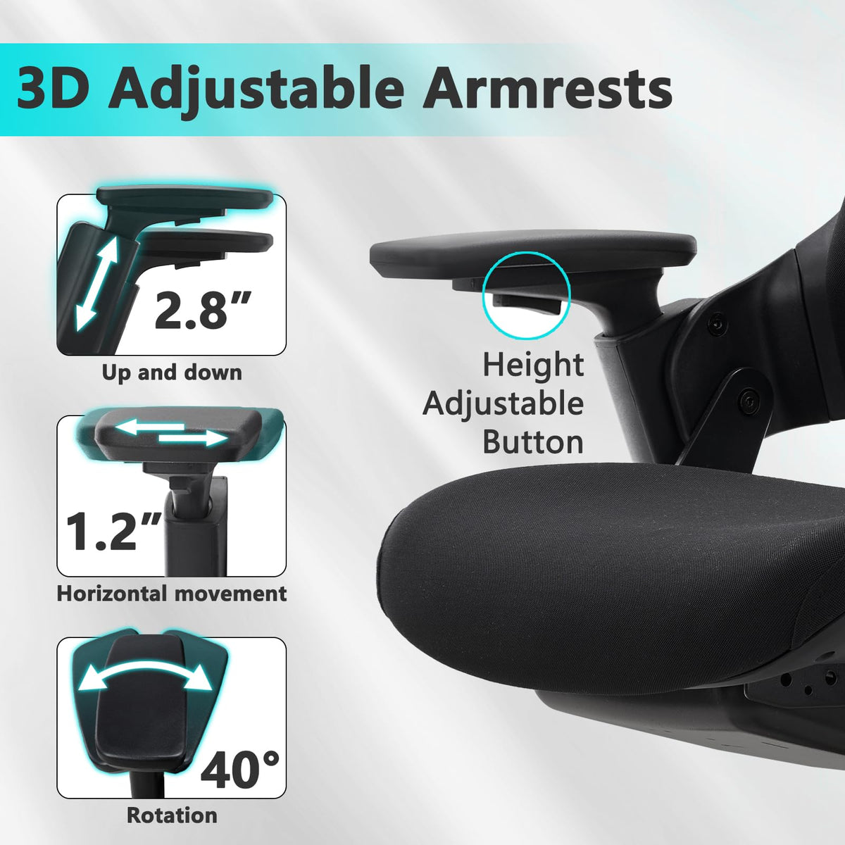 Clatina Swivel Executive Chair, Adjustable Ergonomic Computer Chair with 3d Armrest and Lumbar Support, Mesh Backrest Task Chair for Home