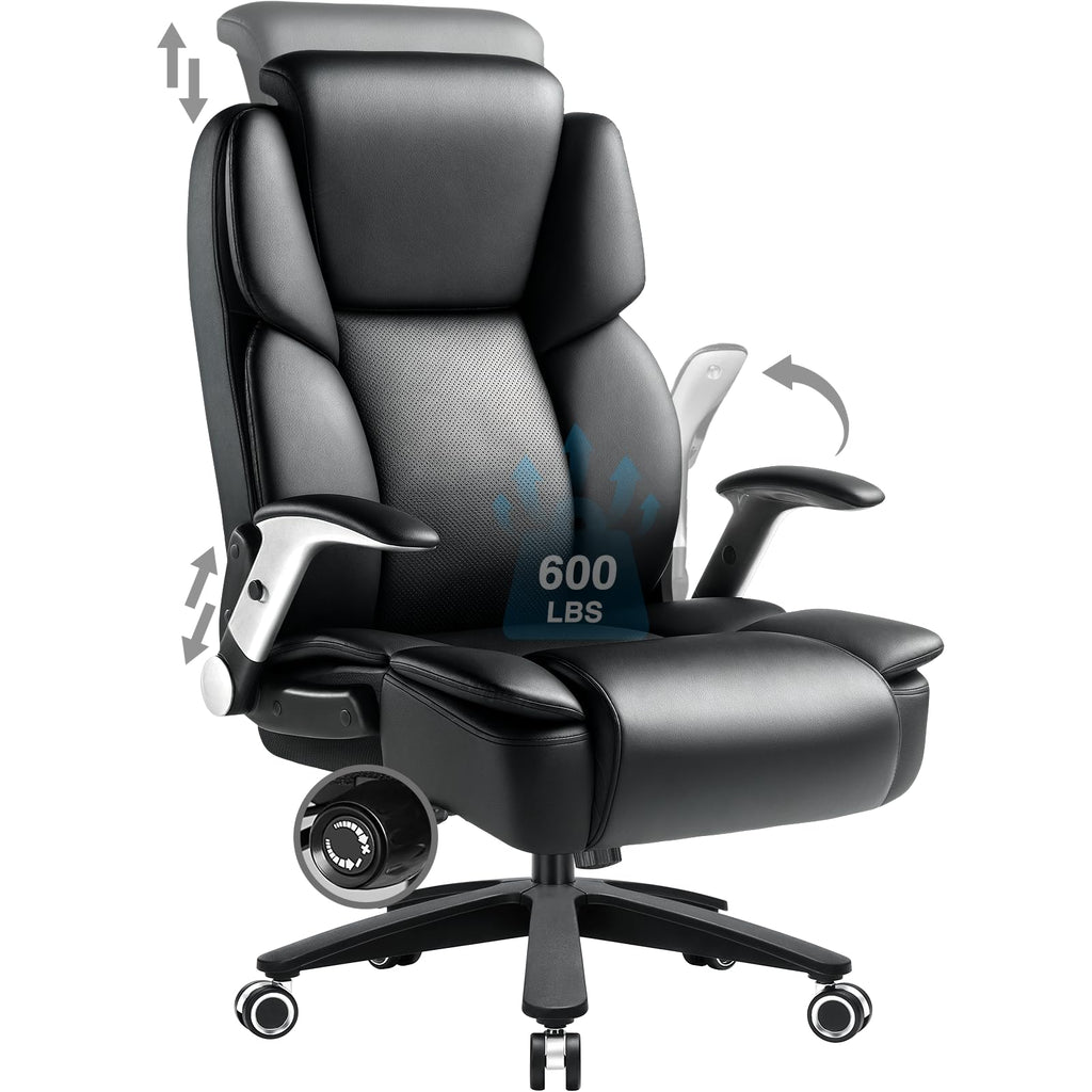 Zonelucky 600lbs Big and Tall Office Chair, Heavy Duty Executive Desk Chair for Heavy People, Extra Wide Pu Leather Computer Chair with 4"